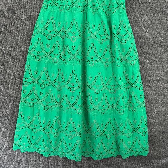 Sundance Maxi Dress Womens Large Green Eyelet Sleeveless Smocked Cottage Prairie - Picture 3 of 13